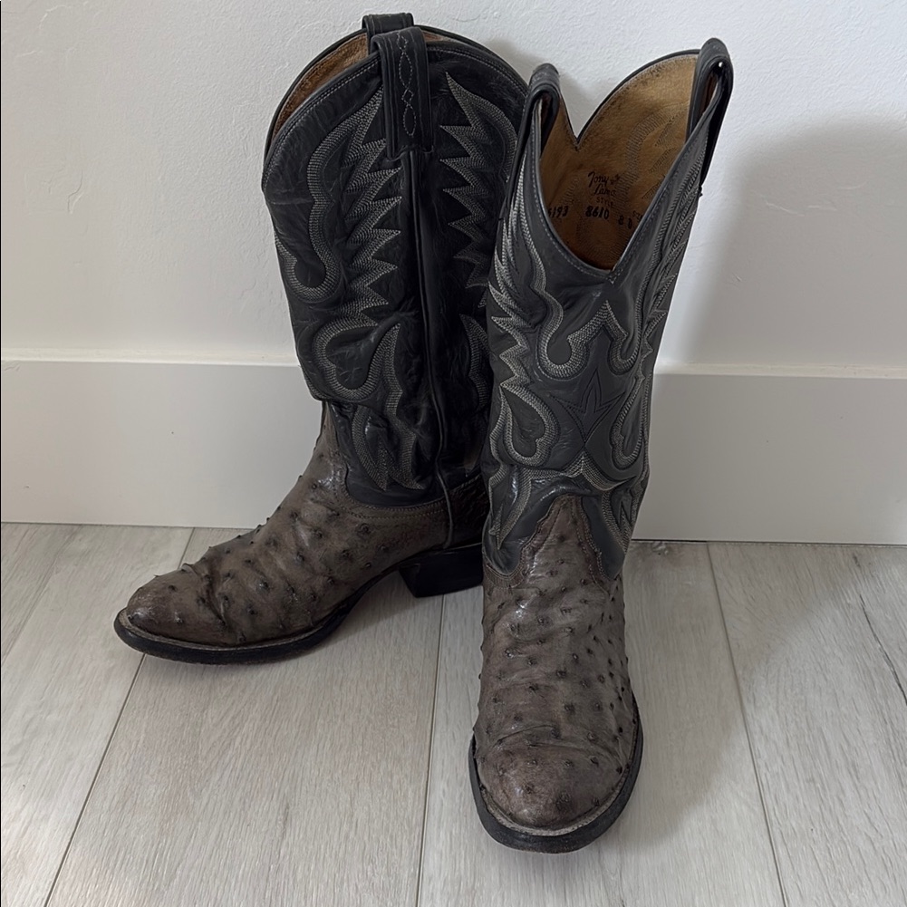 Tony Lama Gray And Black Ostrich Cowboy Boot